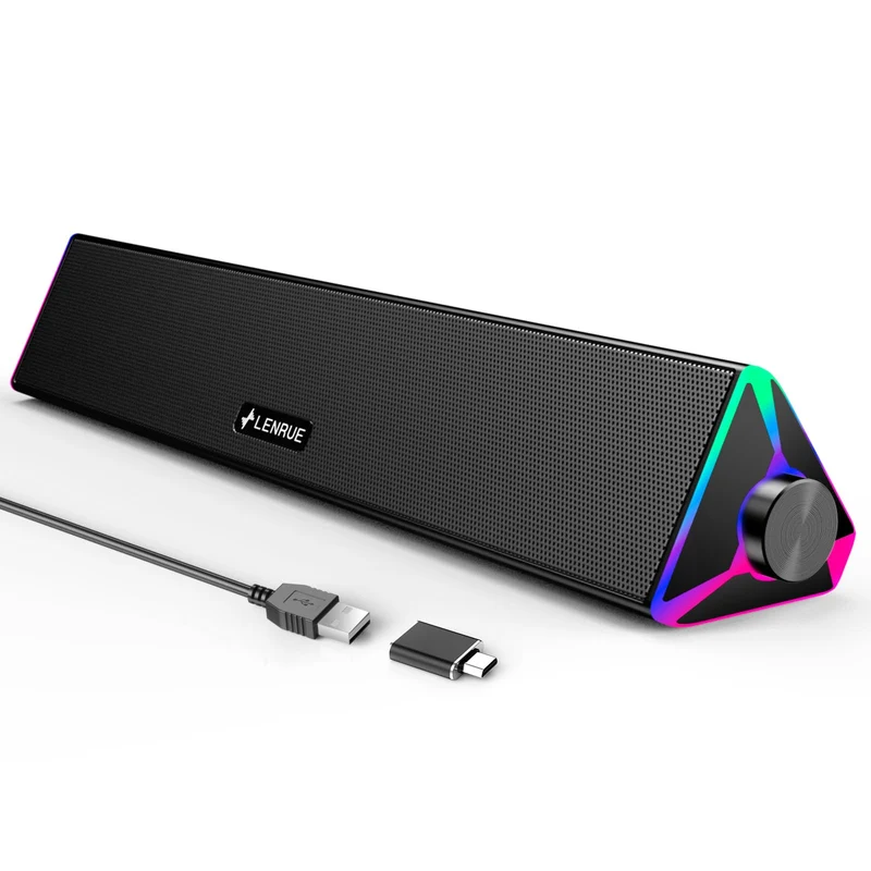 LENRUE Computer Speakers for Desktop,PC Speakers with Single USB for Power and Stereo Sound,Touch Lights Gaming Speakers Sound b