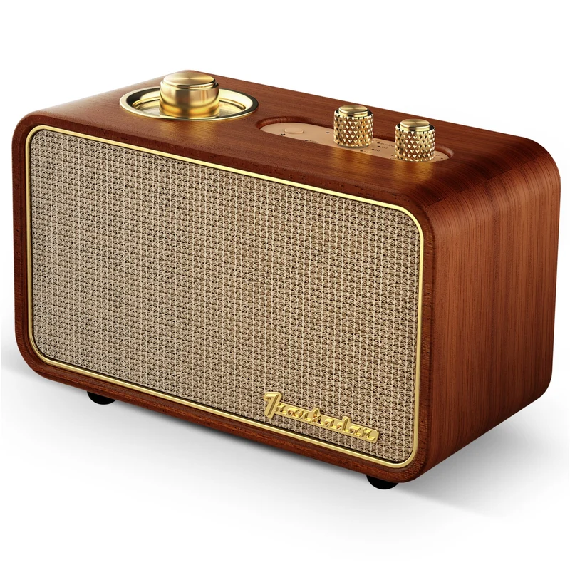 TRENBADER Bluetooth Speaker with AM/FM Radio, Vintage, Portable, Wood