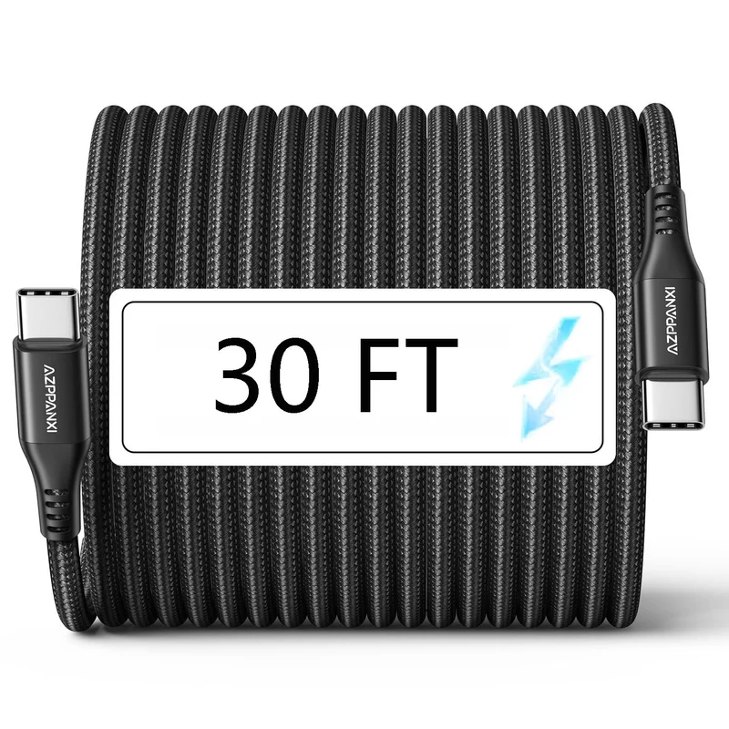 AZPPANXI 30FT USB C to USB C Cable 60W, Extra Long TypeC to TypeC Cable Charger Cord, Premium Nylon Braided C to C Fast Chargi