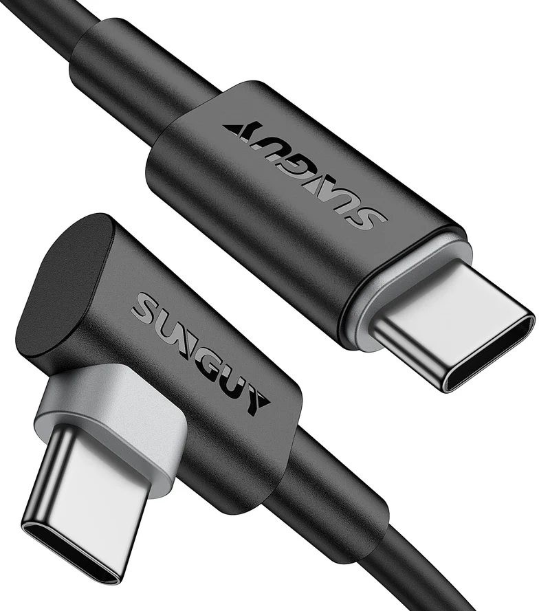 SUNGUY USBC to USBC Cable 10FT, 2Pack Right Angle 60W PD Charger for iPhone 17/16/15 Pro Max, Galaxy S23/S22/S21/Z Fold 3/Not