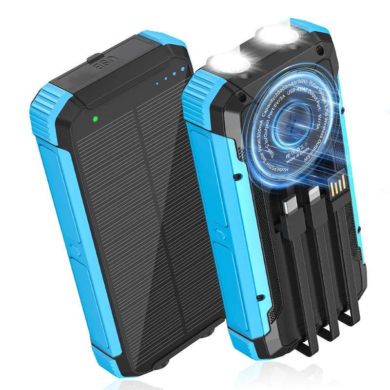 Solar Charger Power Bank 20000mAh, Portable Wireless Charger for iphone