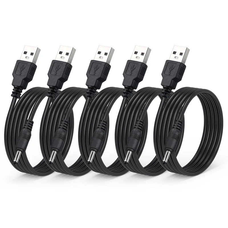 5Pack USB to DC 5V Power Cable, 3.5mm x 1.35mm Barrel Plug Cord 5 ft Black