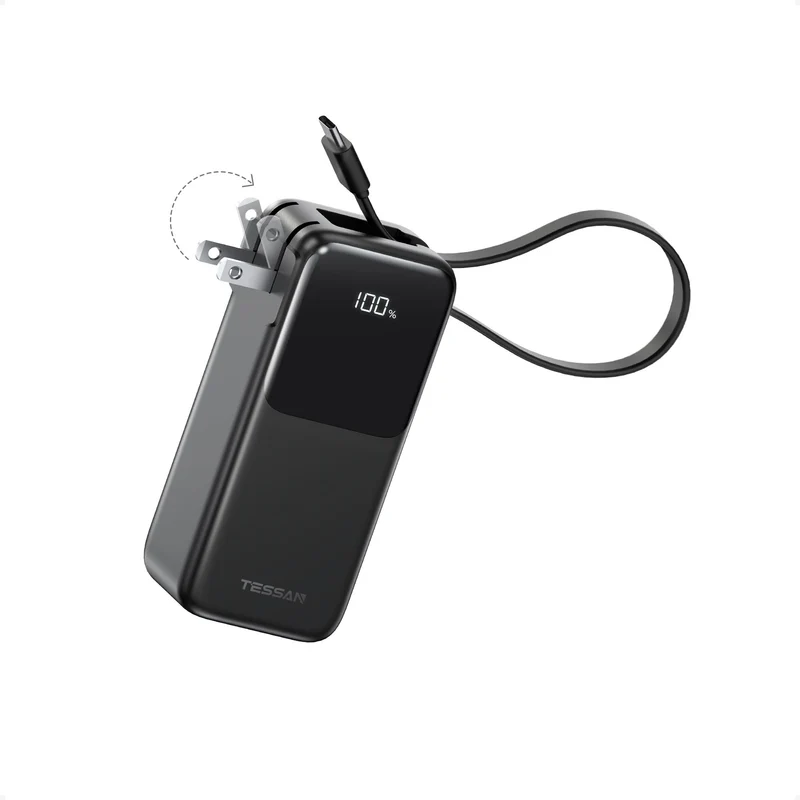 TESSAN Portable Charger Power Bank 10000mAh,3in1 Built in 30W USB C Cable