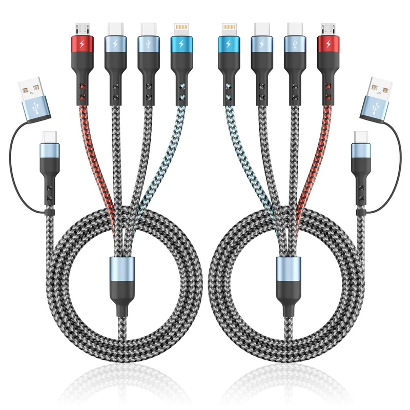 Jogrytece Multi Charging Cable, 6in1 USB A/C Cable with Dual TypeC/IP/Micro USB, (2Pack 5FT) Multi Chargers Cord for All Devi