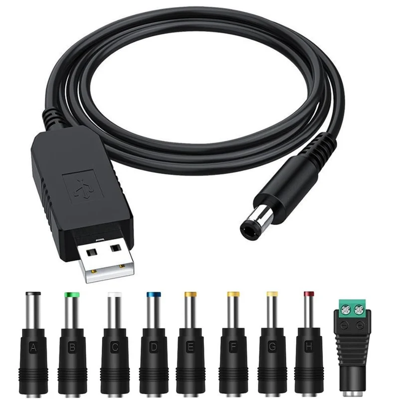 Gebildet DC 5V to DC 12V USB Voltage Step Up Converter Cable Power Supply USB Cable with 9 Interchangeable Jack Connectors Charg