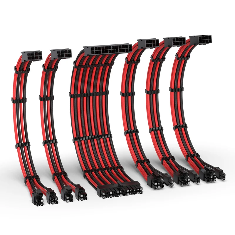 EZDIYFAB 16AWG PSU Extension Kit, 300MM, 24Pin/2xEPS/3xPCIe, Black Red