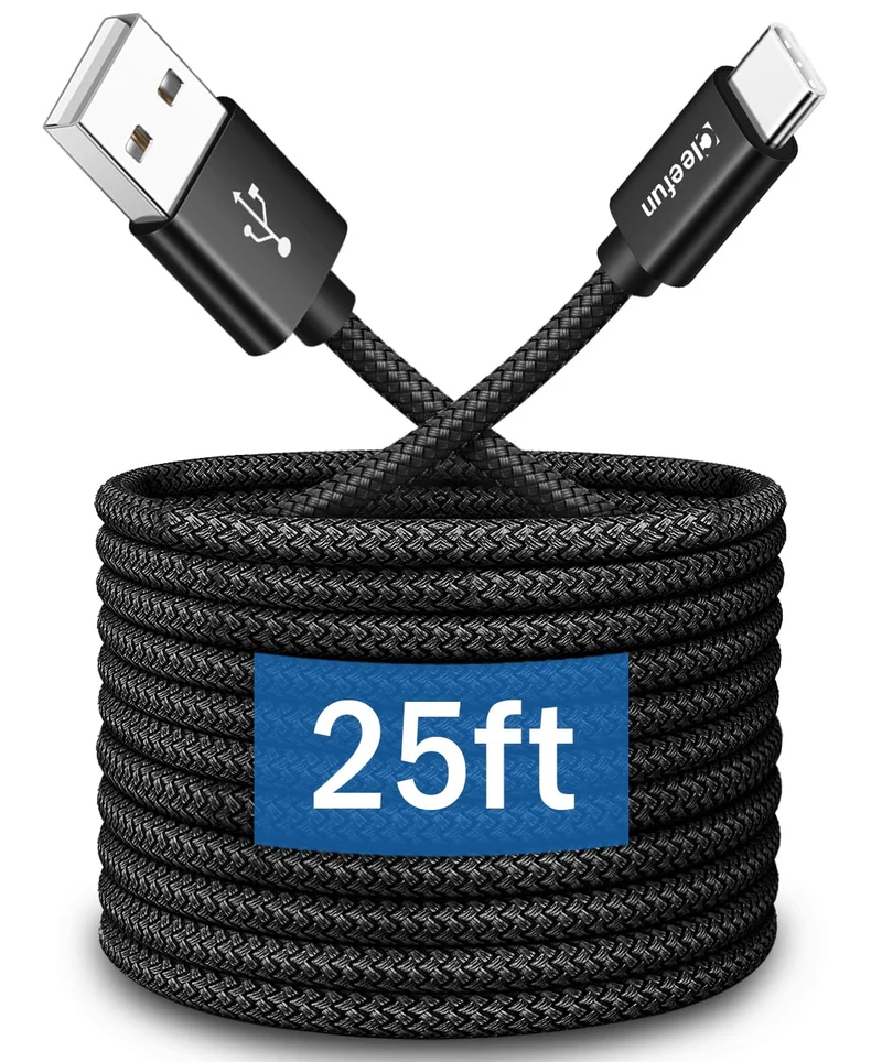 CLEEFUN Long USB C Cable 25ft, USB to USBC Charging Cable Type C Charger