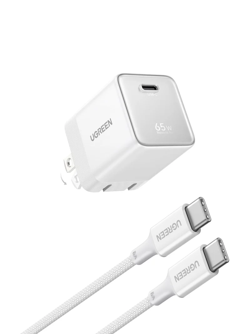UGREEN Nexode Air 65W USB C GaN Charger Block with 3.3ft Cable, White
