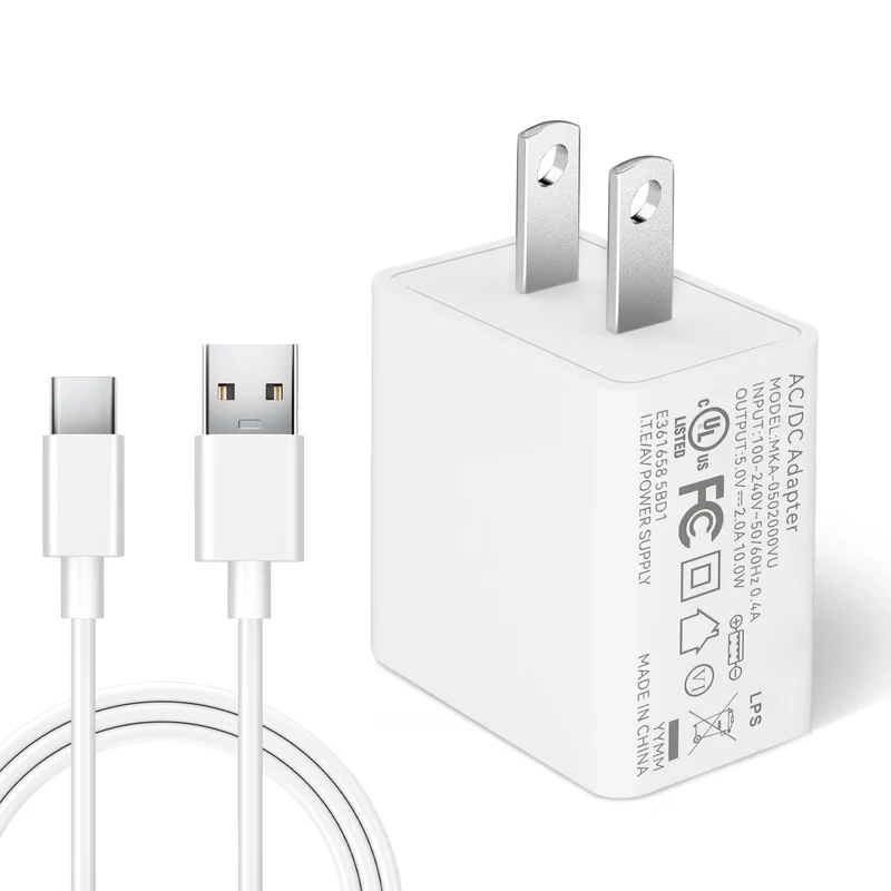 DC 5V 2A 10W USB Wall Charger with 16.4ft/5M USB C Cable, AC Adapter for TypeC Enabled Home Security Cameras, Power Charging &