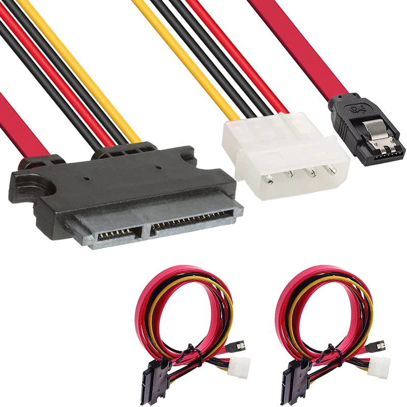 DKARDU 2 Pack SATA Data & Power Combo Cable, 4 Pin IDE LP4 Power + 22 Pin SATA to 7Pin Data Cable for SSD HDD Hard Drive, 30cm/1