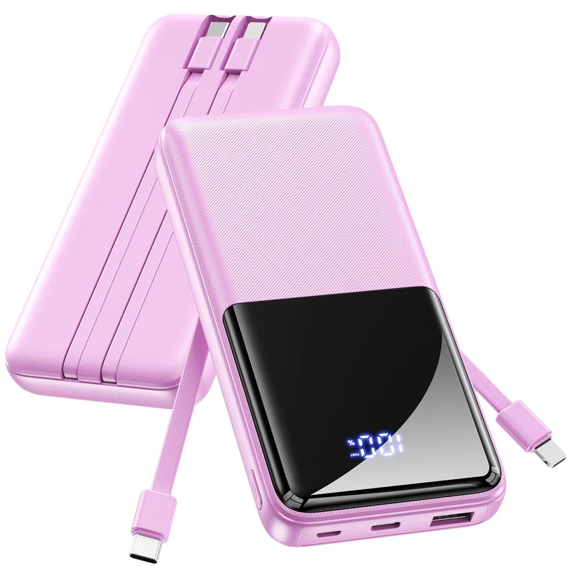 CFIAI Portable Charger 15000mAh Slim Power Bank with Built in Cables
