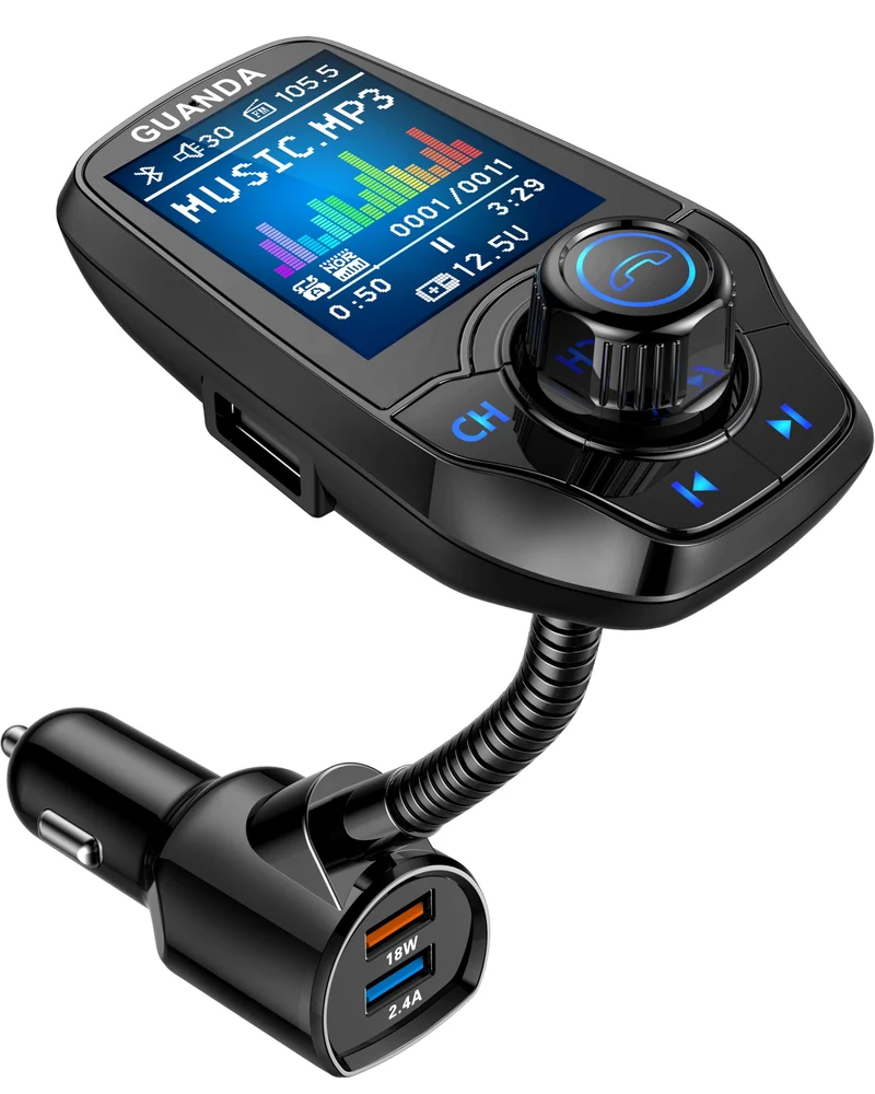 Bluetooth FM Transmitter for Car, 1.8 Display, AUX in/Out, 18W Fast Charge