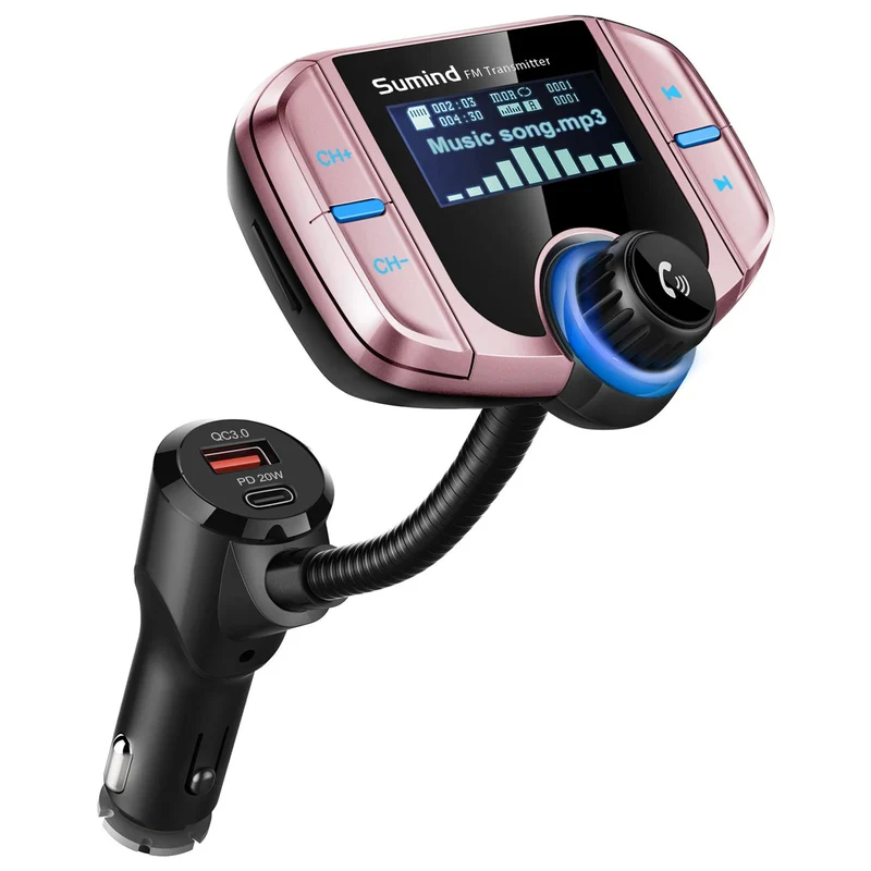 Sumind Upgraded Wireless Bluetooth Car Adapter FM Transmitter(Rose Gold,Pd)