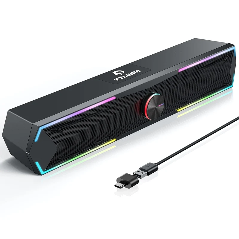 Tylubio Computer Speakers for Pc Desktop with Clear Sound, Flowing LED PC Speaker for Computer Desktop Laptop Monitor, Bluetooth