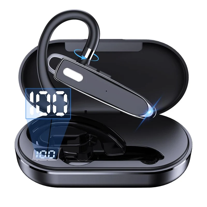 Bluetooth HeadsetV6.1+EDR 500mAh Charging Case, Wireless EarpieceCVC8.0Noise Cancelling Mic,Open Headphones,100 Hours Talking Ti