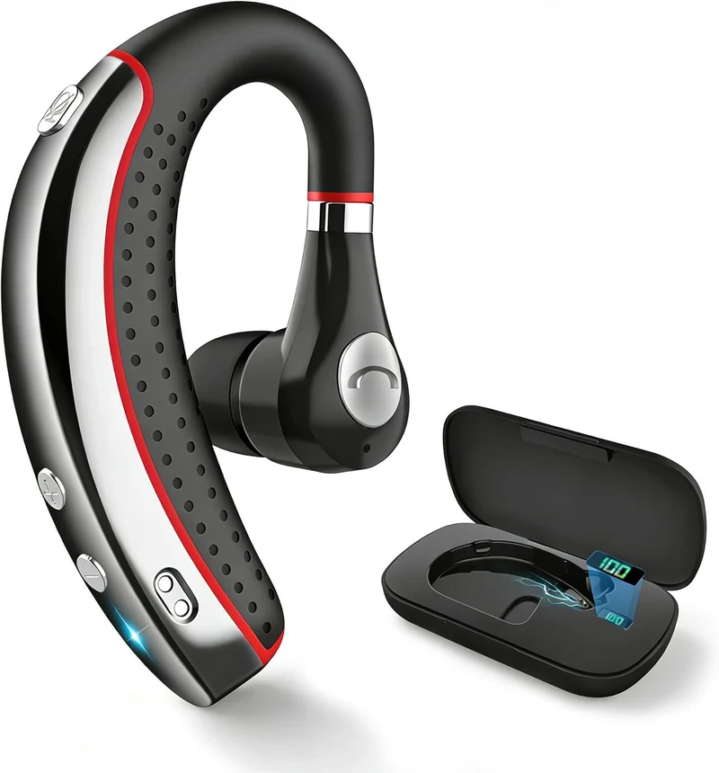 SneKa Bluetooth Headset, Wireless Bluetooth Earpiece with 500mAh Charging Case, 72Hour Talk Time, and for iOS/Android Phones, V