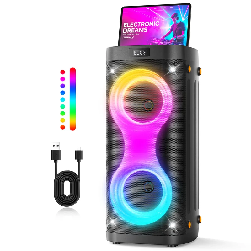 Bluetooth Speaker with Lights, Portable Party Speaker for Home and Outdoor