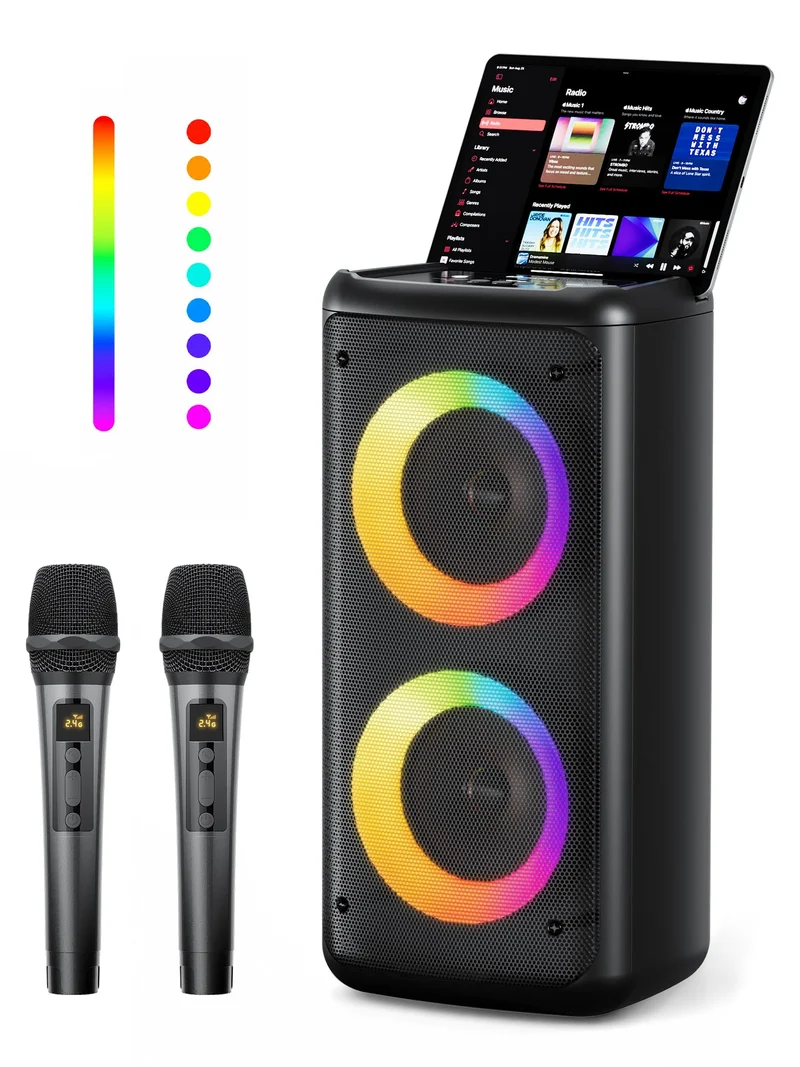 Bluetooth Speaker with 2 Wireless Microphones, 30W Big Party Speaker for Adults Kid Karaoke with Lights, Portable 6000mAh Large