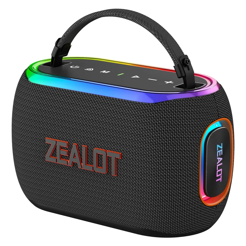 ZEALOT Bluetooth Speaker, 80W Wireless Stereo, Portable Design and IPX6 Waterproof, RGB Lights Customize EQ for Outdoor/Camping/