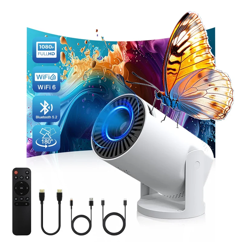 Wireless Mini Projector with WIFI 6 and Bluetooth, 4K 1080P Support Portable Projector 180 Rotatable. 17130 Screen Video Proj