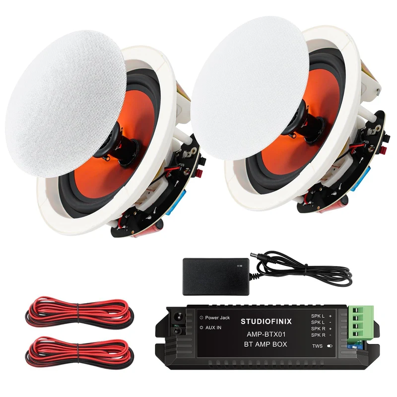 STUDIOFINIX 8Inch Bluetooth Ceiling Speaker with 2Channel Amplifier, 400W Max Power Output Pair Crisp Clear Sound for Living