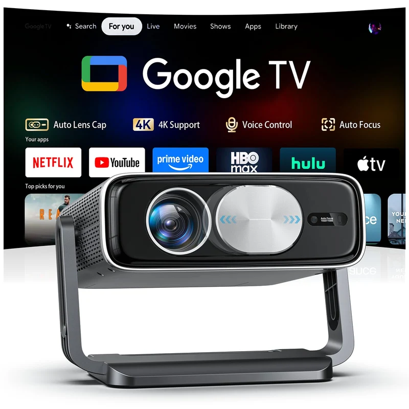 Smart 4K Projector [Bundled with Google TV Stick] with WiFi and Bluetooth, 3000ANSI, Auto Lens Cap, Portable Outdoor Movie Proje