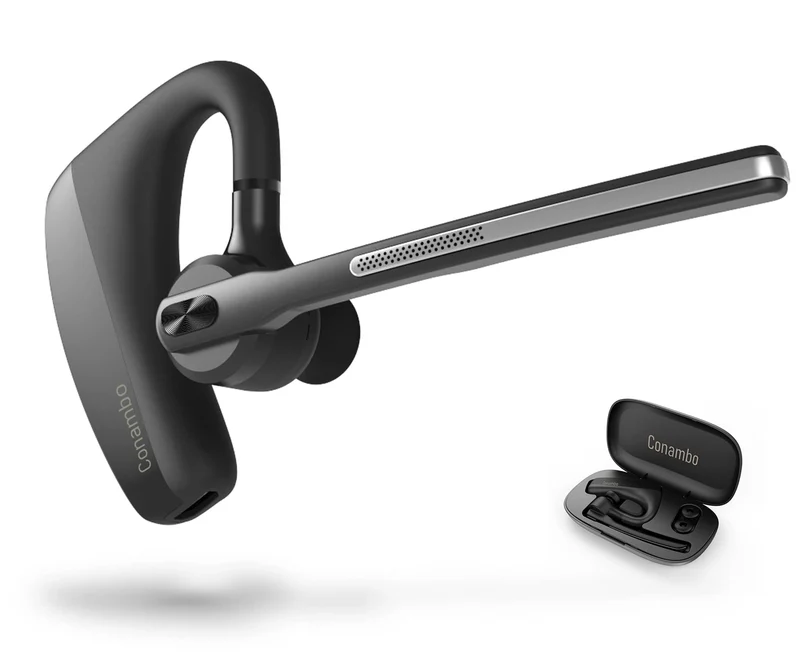 Conambo Bluetooth Headset with Dual Mic Noise Canceling & Mute Button Wireless Earpiece 16 Hrs Talking for Home Office Trucker