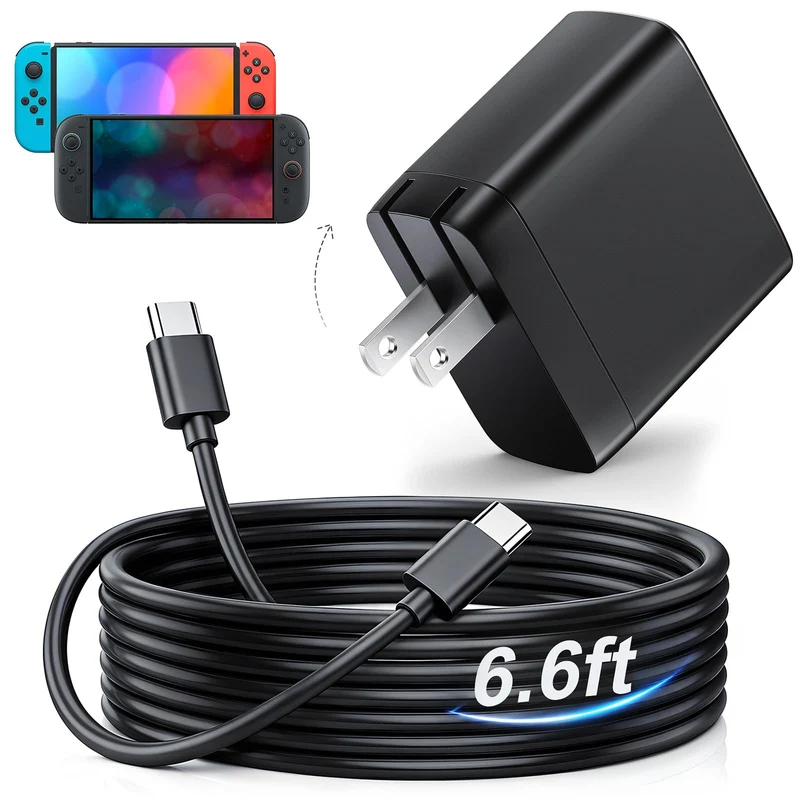 Bemkiru 6.6ft Switch 2 Charger, 65W AC Power Adapter for Nintendo Switch 2