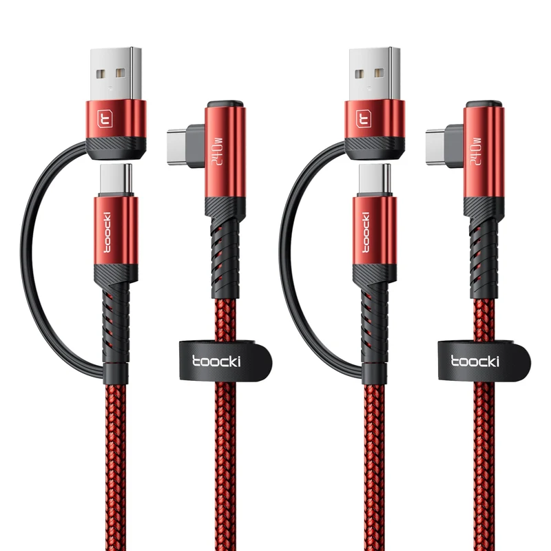 240W USB C to USB C Cable 10FT 2Pack, 2in1 Right Angle, Fast Charging