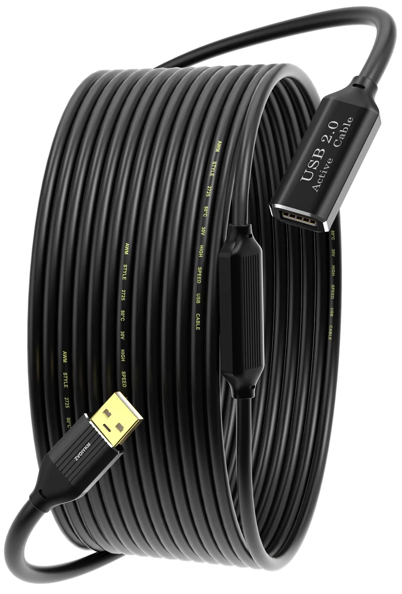 ZVOIYKM USB 2.0 Active Extension Cable 30ft, Signal Amplifiers, 480Mbps