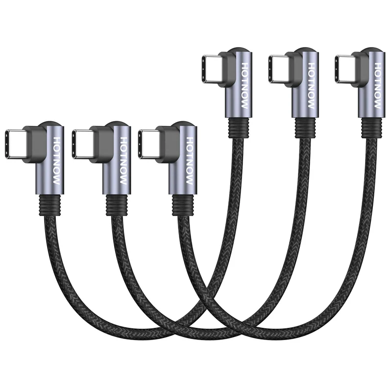 HOTNOW Right Angle USB C to USB C Cable 0.5FT 3Pack, Short 6 inch USB C Charger Cable 65W Fast Charging Cords for iPhone 15/16,P