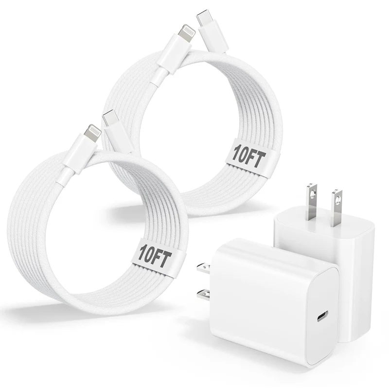 10FT Extra Long Braided iPhone Charger Fast Charging, 2Pack Lightning Cable