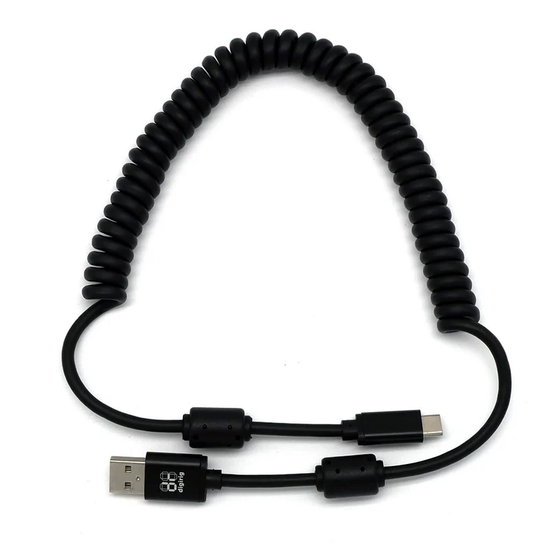Digirig Coiled Shielded USBA to USBC Cable with Ferrites