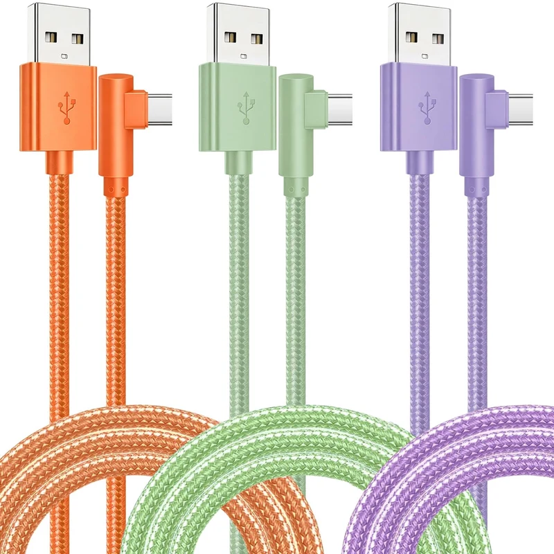OCEEK USBA to USBC RightAngle Cable 3Pack 6FT, Nylon Braided