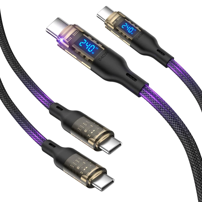 VisionSync 240W USB C to USB C Cable with LED Display Compatible with 140W 100W Fast Charging for MacBook Pro,lPhone 16/15/15Pro