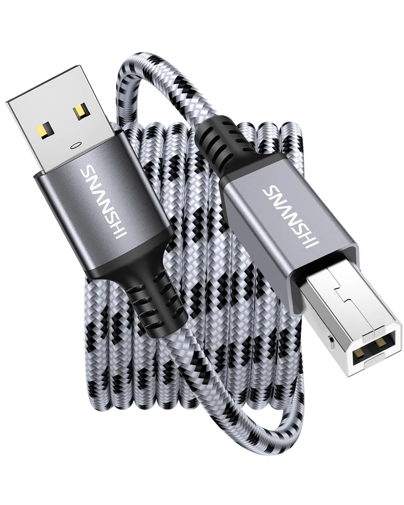 SNANSHI USB Printer Cable 6ft, Nylon Braided Printer Cable to USB Stable Wired Connection for HP, Canon, Brother, Epson Plug &