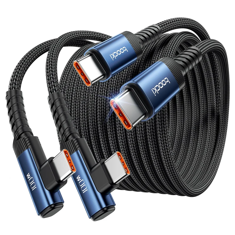 toocki USB C Cable 10ft 2Pack, 100W Right Angle Fast Charging Cord, Blue