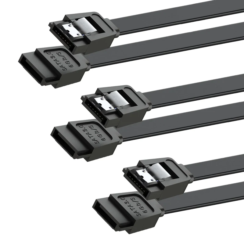 SATA Cable III for SSD HDD Data 3 PCS 6Gbps 15 Inch (Black, Unbraided)