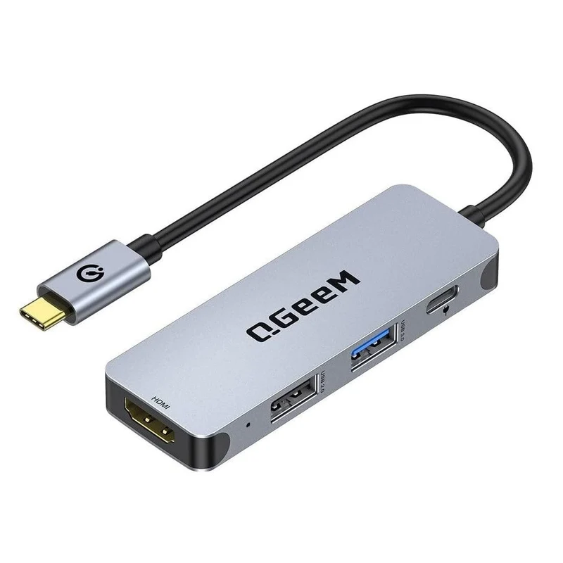 QGeeM USB C Hub 4 in 1 MultiPort Digital AV Adapter 4K HDMI, 100W Power Delivery, 2 USBA Data Ports, USB C Dongle Compatible f