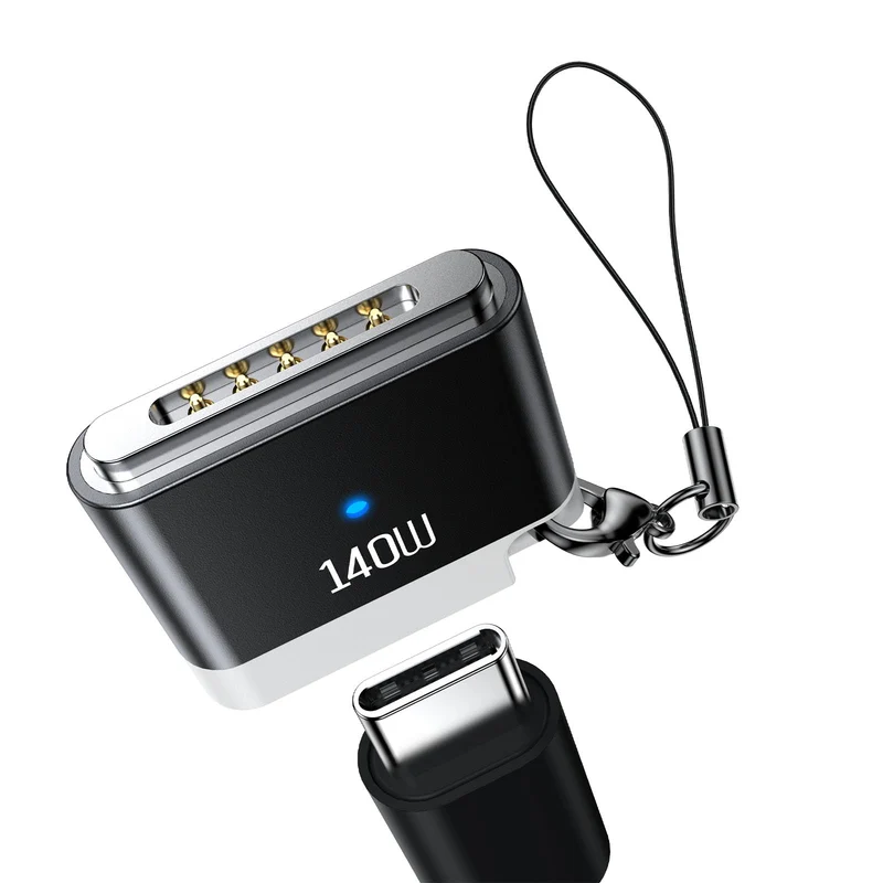 140W USB C to Magnetic 3 Adapter with Lanyard, Portable and Lightweight with LED Light Adaptor, Magnetic to C Adapter Fit for Ma