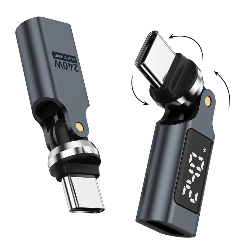 USB C Adapter 2 Pack 240W PD Fast Charging, USB C 90 Degree Adapter Right Angle USB C to USB C Adapter with LED Display USB C Po