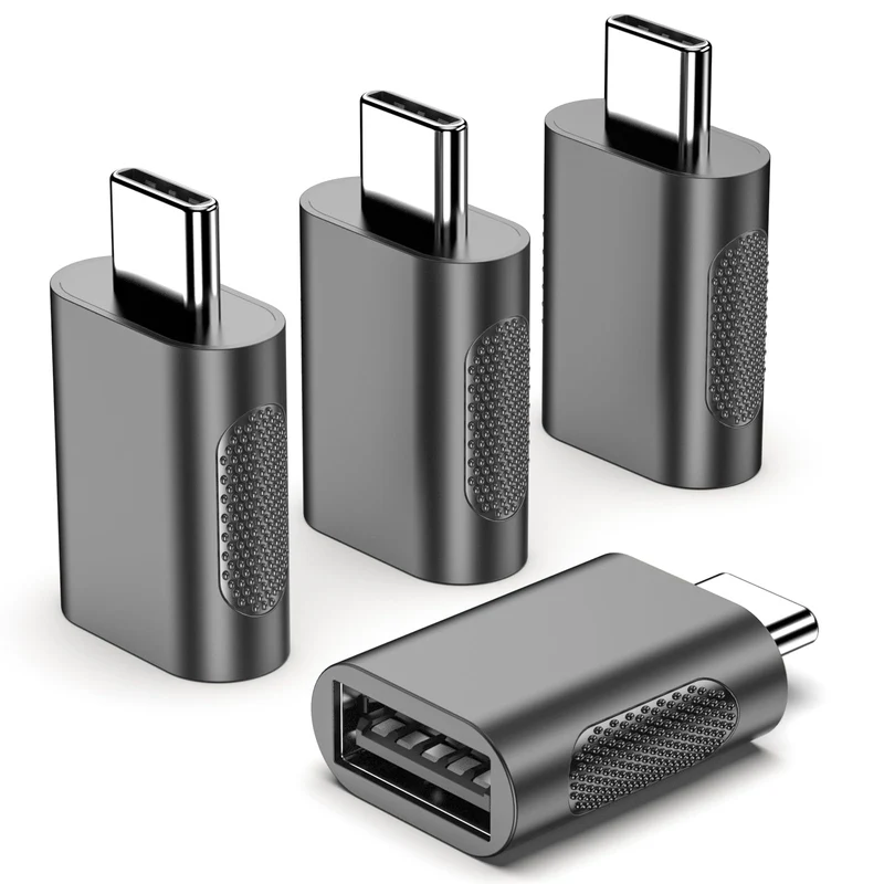 POHFP USB to USBC Adapter, USB A to USBC Converter, 4 Pack, Black