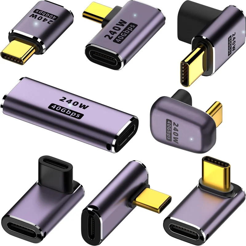 8 Pack USB C Adapter 240W 40Gbps 8K 60Hz, 90 Degree Right Angle, Straight, U Shape, Female to Male, Female to Female USB C Exten