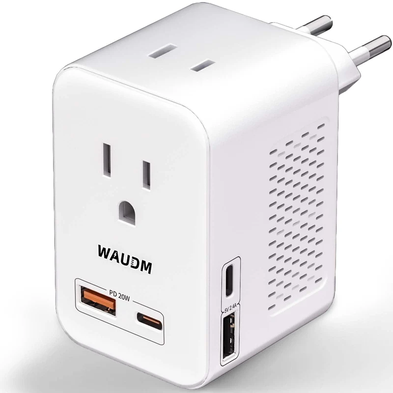 220 V to 110 V Voltage Converter, 20 W PD, Reduces 220 V to 120 V, U.S. to Europe Travel Converter for Over 80 Countries, Includ