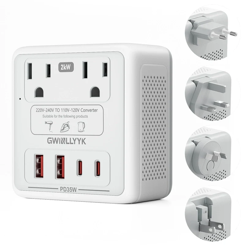 2000W 220V to 110V Voltage Converter, Travel Converter Adapter C G I A