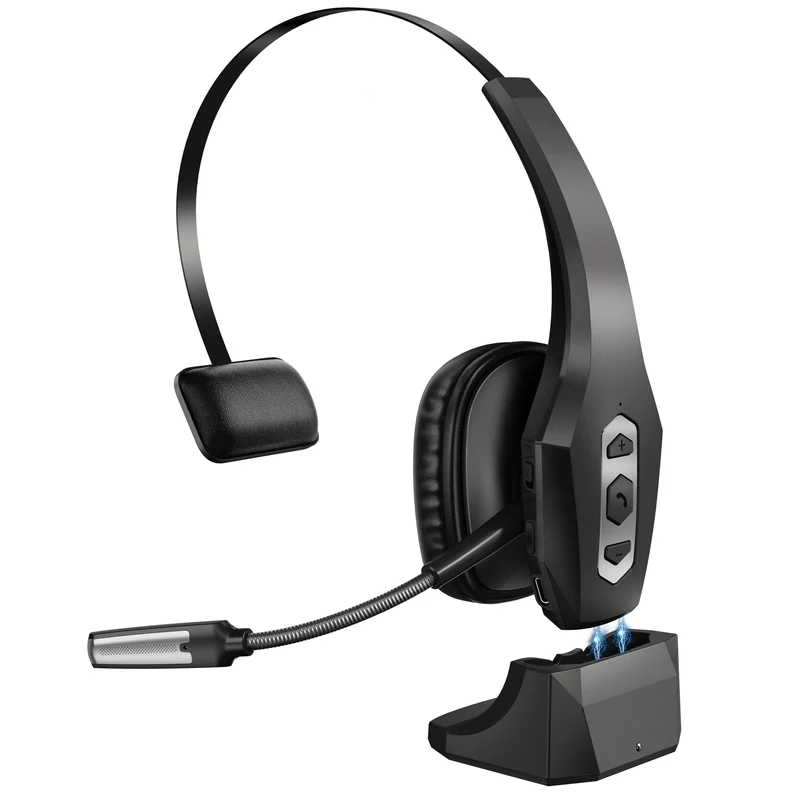 OTYHVV Trucker Bluetooth Headset with Charging Base, Wireless HandsFree Headset with Noise Canceling Mic & Mute Button, 56Hrs W
