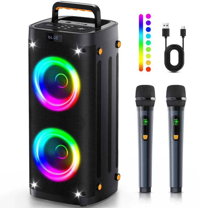 Party Speaker Bluetooth Wireless, Portable Karaoke Speaker with Microphone