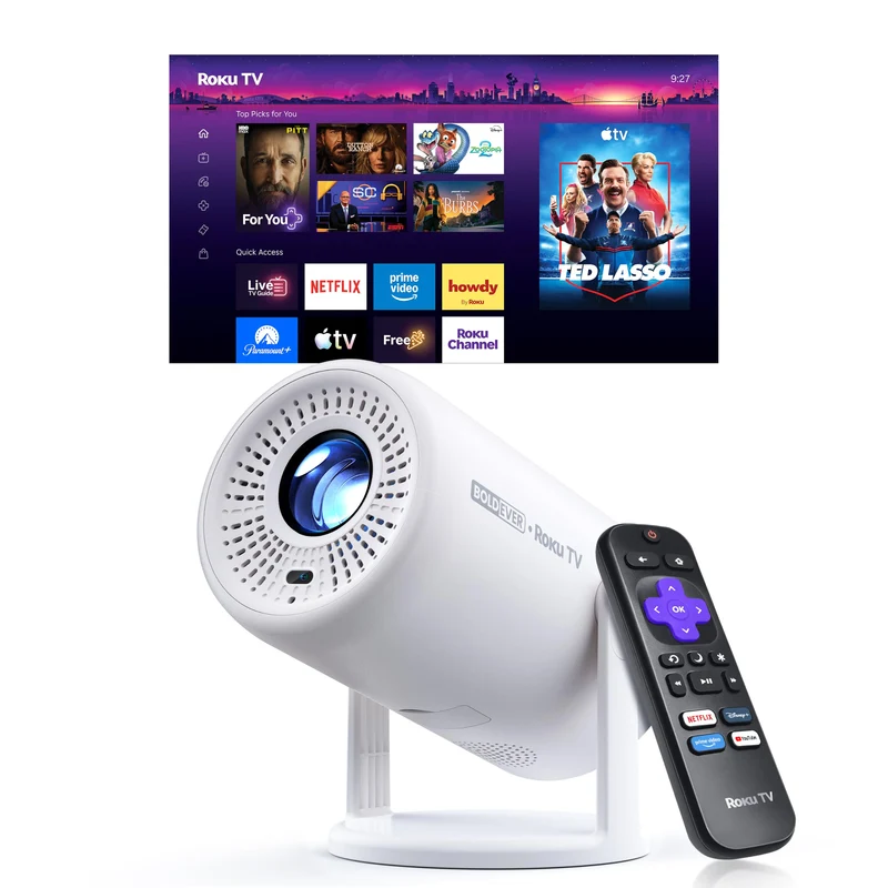 Boldever Roku TV 1080P FHD Mini Smart Projector with WiFi and Bluetooth