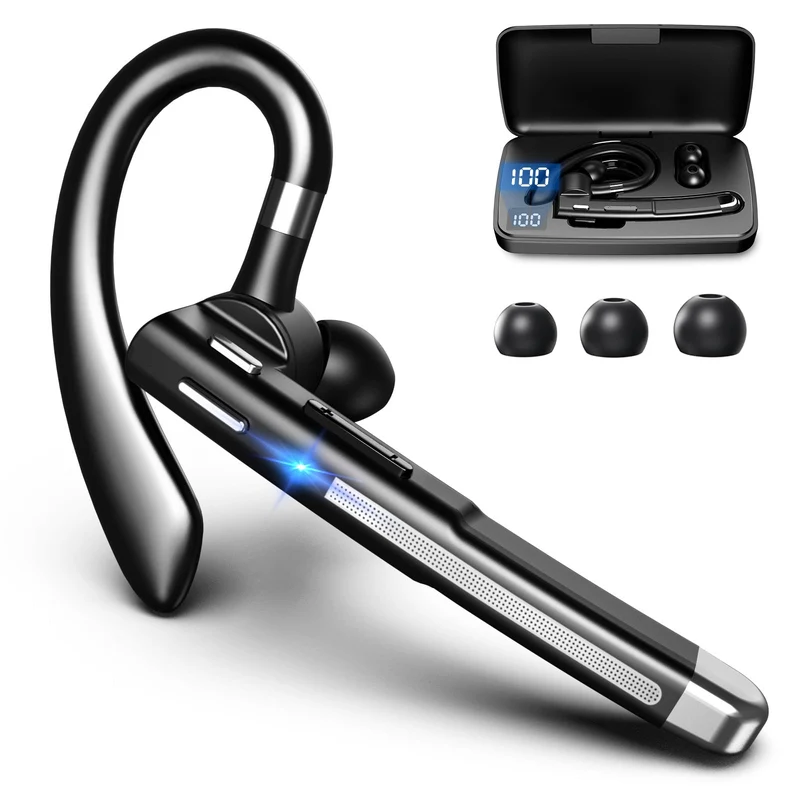 Bluetooth Headset with Microphone, Wireless Earpiece for Work & Driving