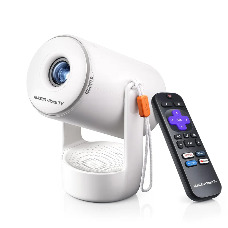 Aurzen Roku TV E1R Smart Portable Mini Projector with WiFi and Bluetooth